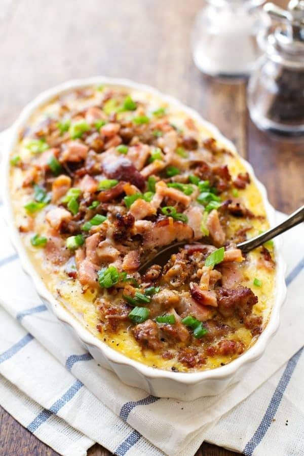 Ham and Sausage Hashbrown Egg Bake.