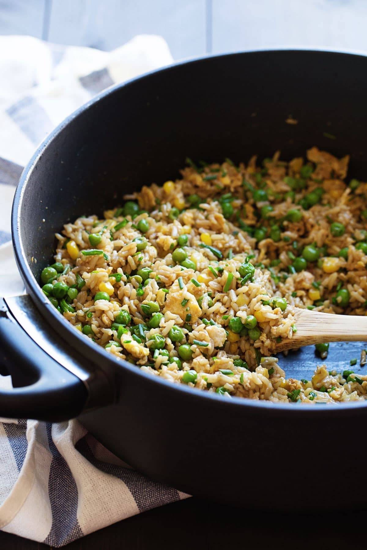 Veggie Fried Rice in a skillet.