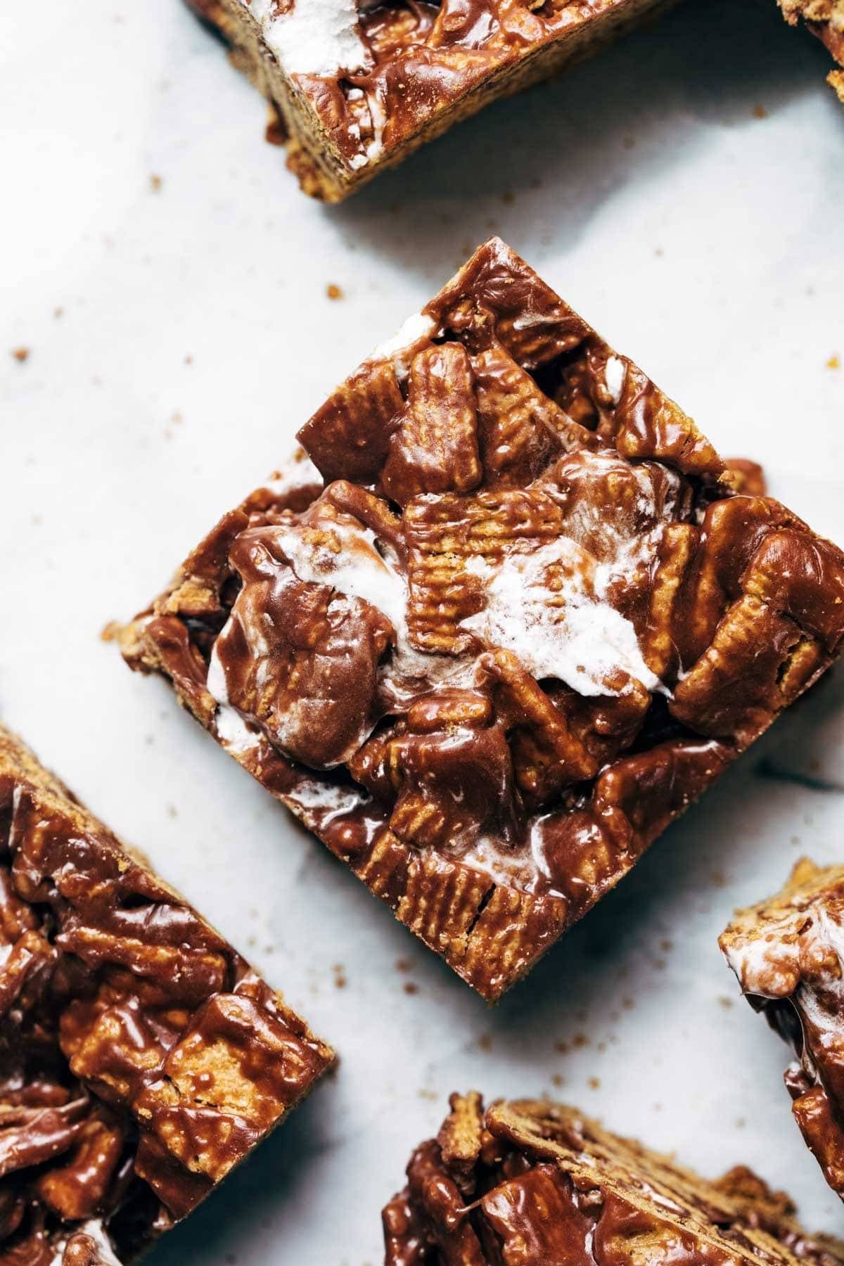 Golden Grahams Bars cut into squares.