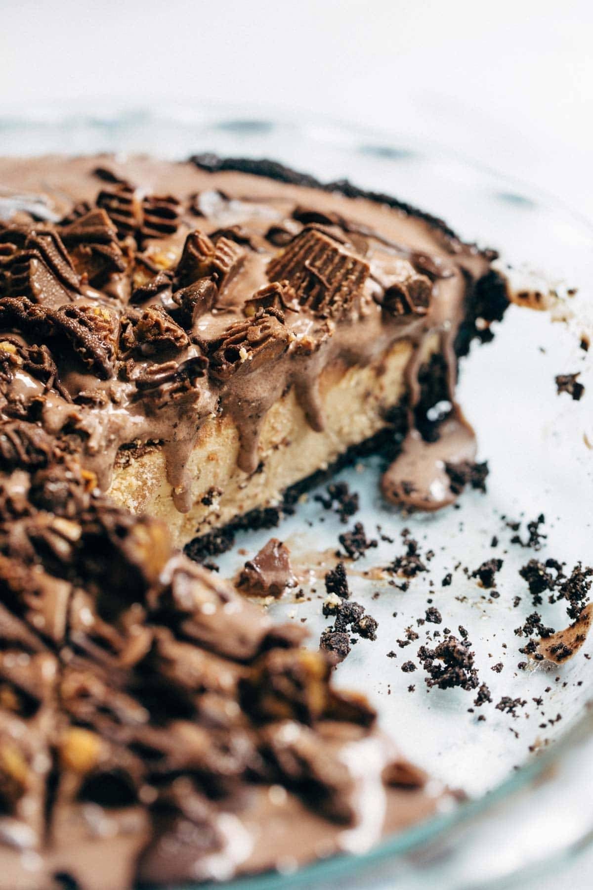 Mocha Peanut Butter Pie with ice cream drips.