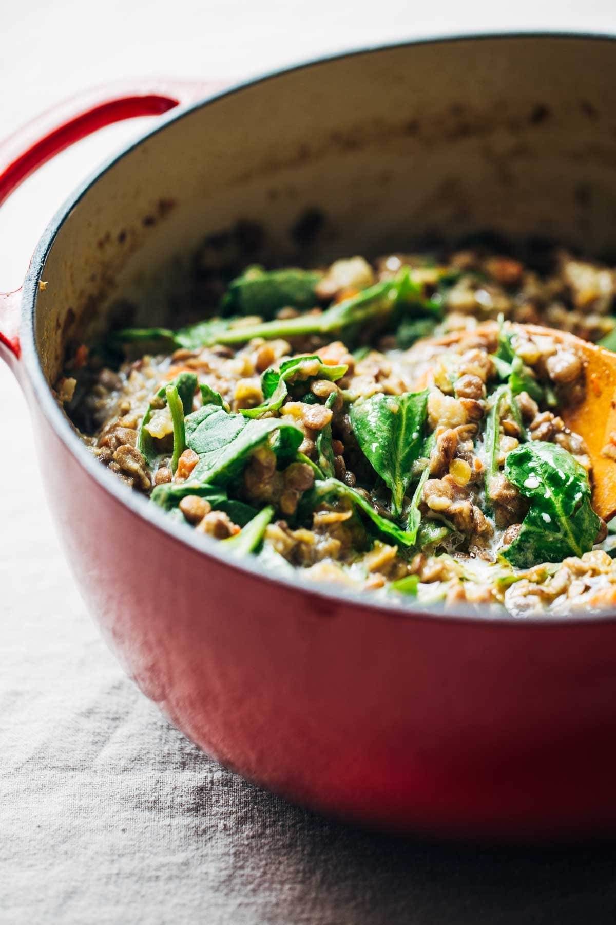 One-Pot Creamy Spinach Lentils.
