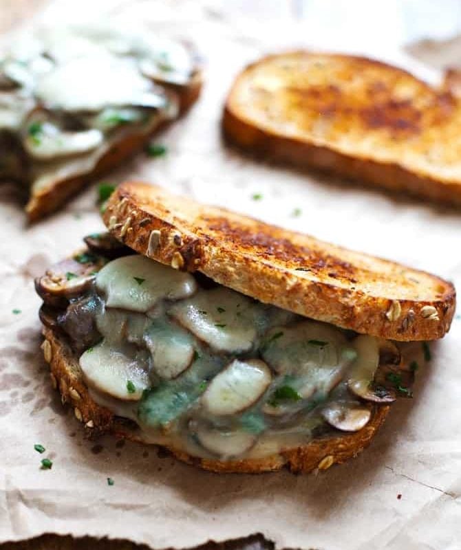 Simple Garlic Butter Mushroom & Provolone Melts | pinchofyum.com