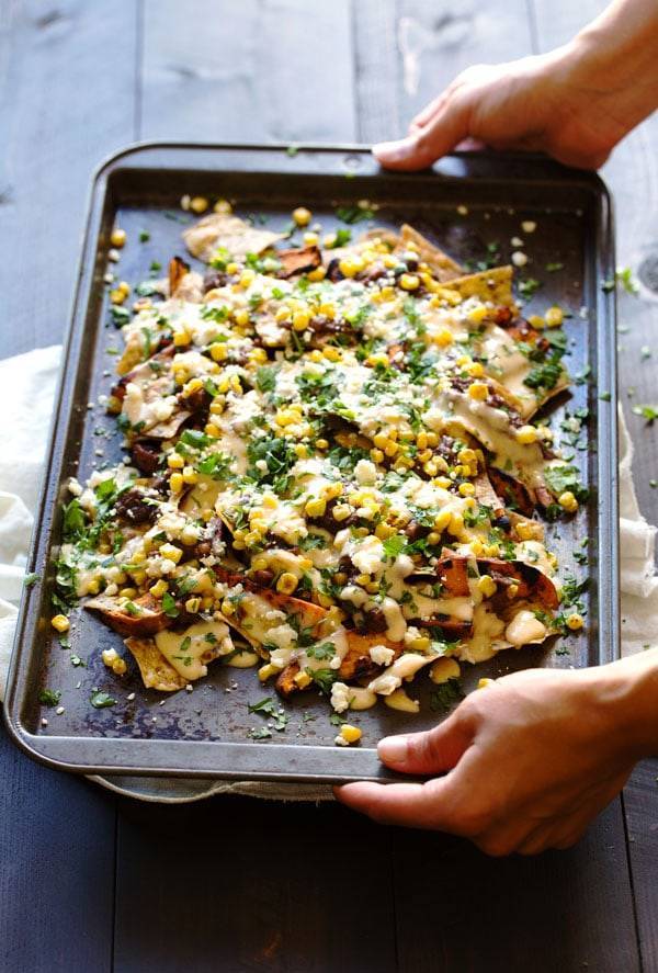 Grilled Sweet Potato Nachos on a pan.
