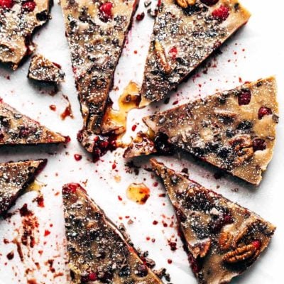 Chocolate Raspberry Almond Butter Bars on parchment paper.