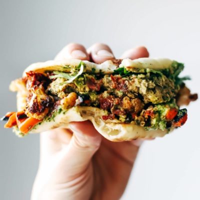 Naan-wich held by hand.